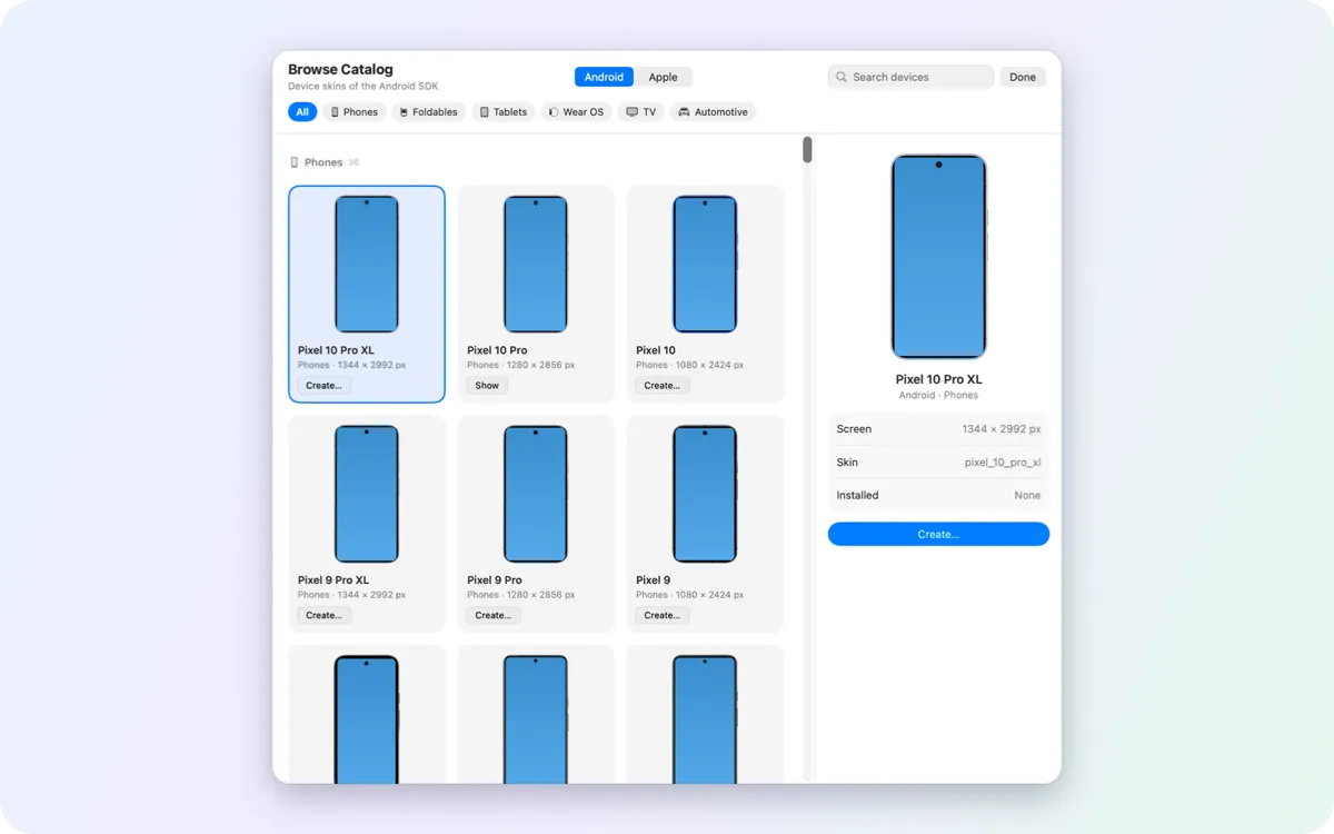 The Pixel device catalog